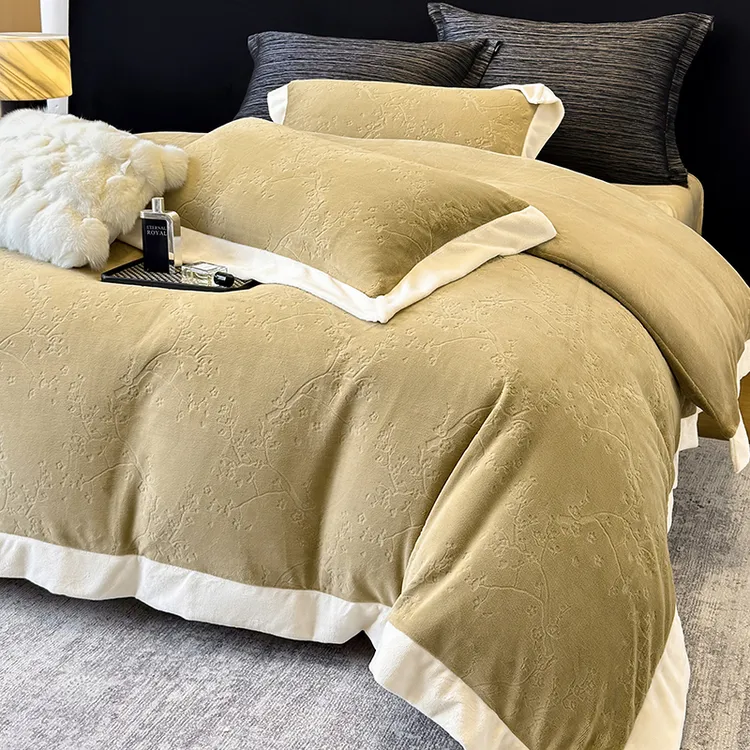 桃林春晓 加厚牛奶绒印花四件套双面绒加绒被套冬季保暖绒被子