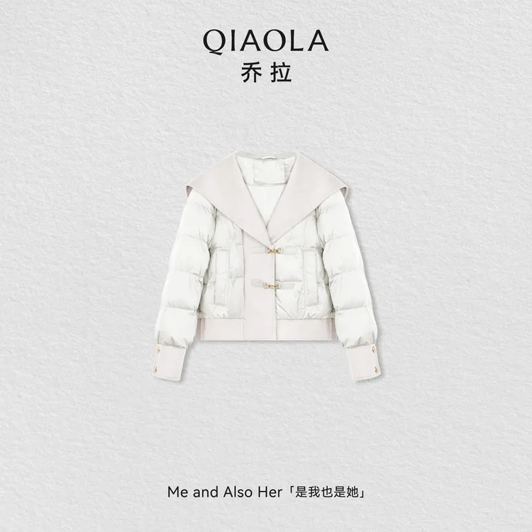 QIAOLA/乔拉【云岚朵朵】秋冬鸭绒梭织高级感短款翻领羽绒服外套