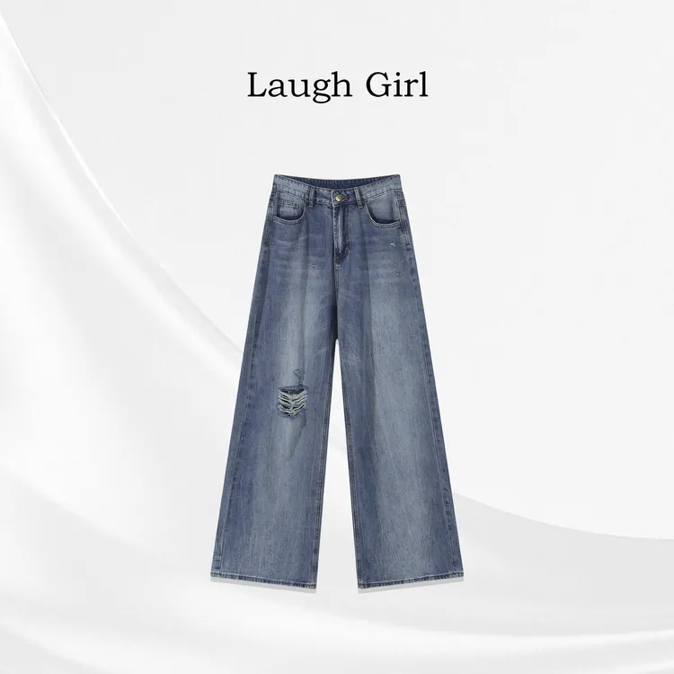 楚楚君 Laugh girl【纹理蓝牛】显瘦高级破洞纹理牛仔裤KL53350J