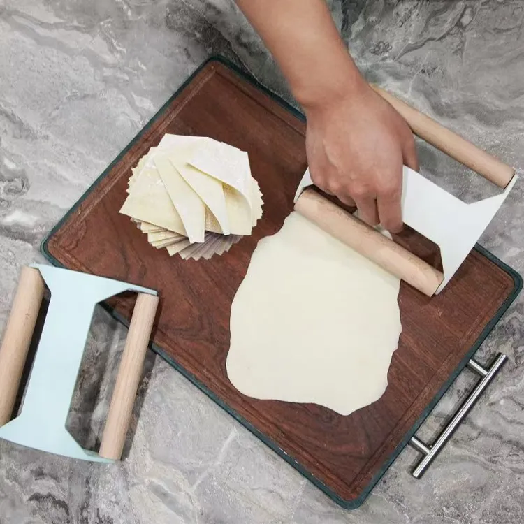 手握双轴滚动式擀面杖不锈钢饺子包子皮专用大小号烘焙压棍棒新款