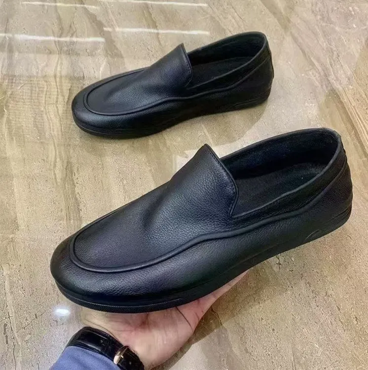 春新款真软皮休闲正装皮鞋透气商务男英伦头层皮一脚蹬豆豆鞋软底