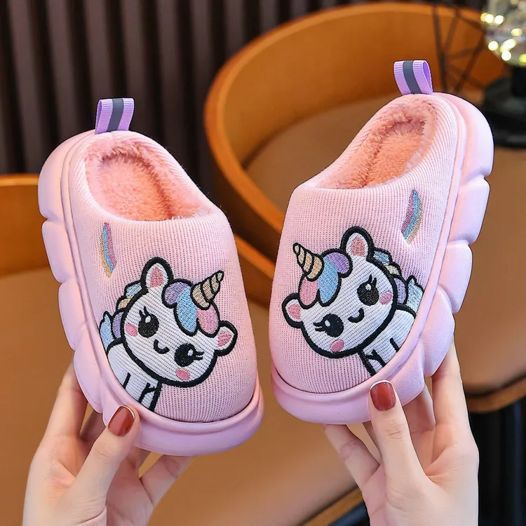 独角兽儿童棉拖鞋冬季女童加绒保暖学生居家大中小童宝宝室内拖鞋