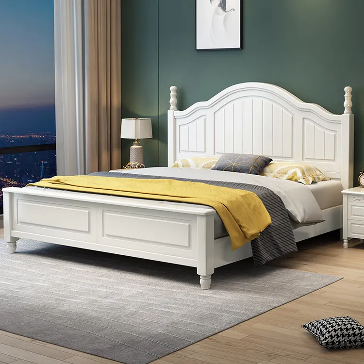 1韩式田园实木床白色单双人主卧床现代简约美式民宿奶油风公主床