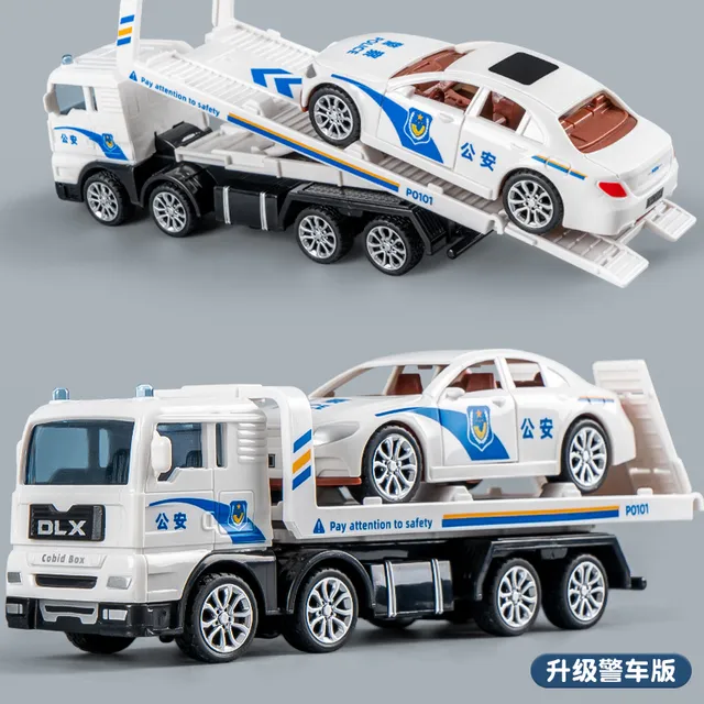警车玩具男孩儿童小汽车2025新爆款仿真工程车拖车3到6岁叉车宝宝