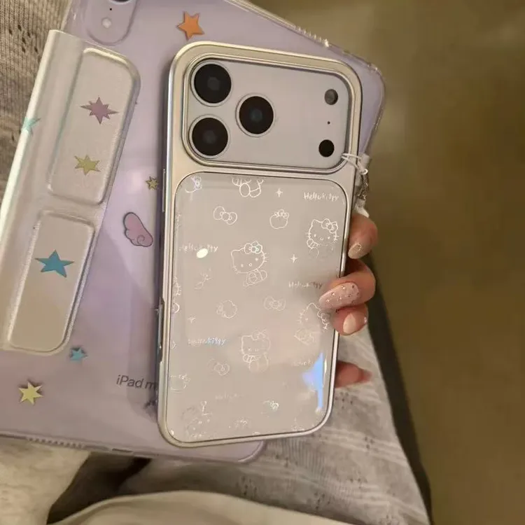 可爱电镀滴胶银色线条kitty适用iPhone17promax手机壳苹果16/15女