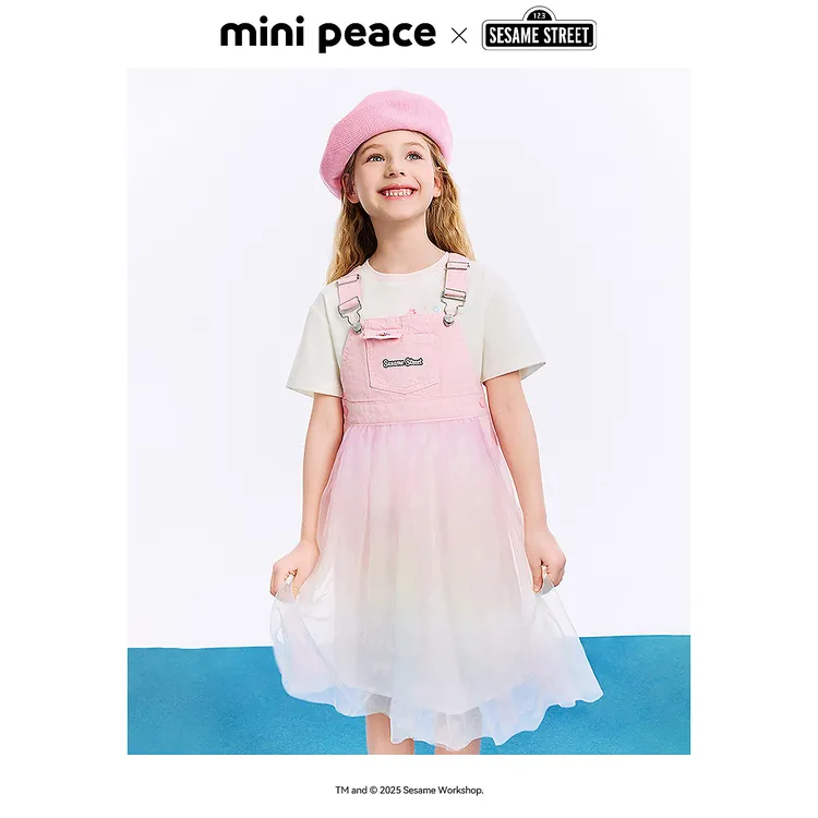 MINIPEACE×芝麻街联名太平鸟童装新款牛仔裙夏季裙子休闲背带裙