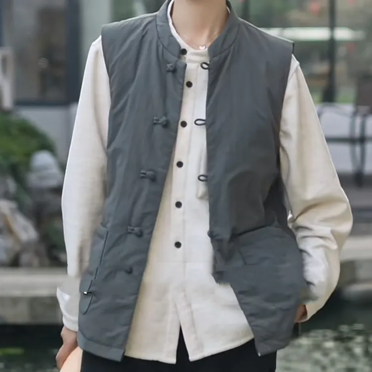 粗衣谨制丨8890国风立领盘扣唐装新中式锁温秋冬男士羽绒马甲外套