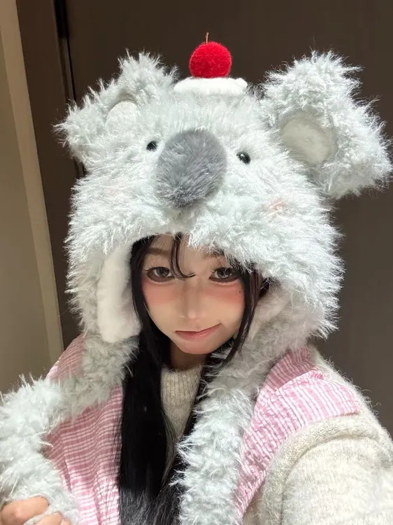 原创自制卡通可爱考拉帽帽秋冬情侣骑行防风包头帽学生时尚百搭