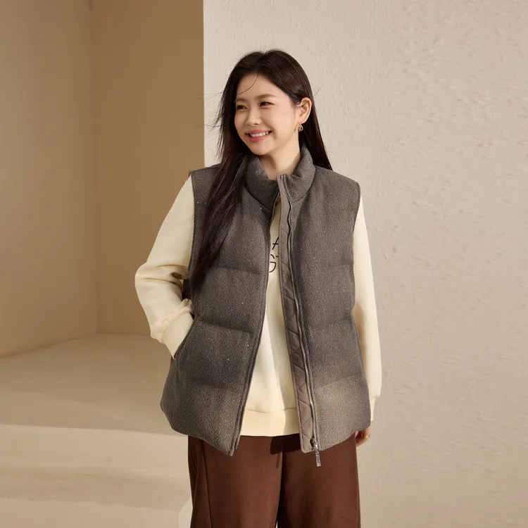 【时髦气质棉马甲】纤莉秀W大码女装流光风加厚保暖立领棉服QK4149