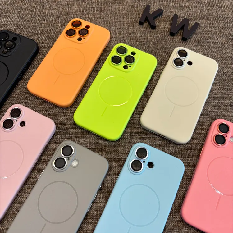 纯色带镜头膜适用iPhone17苹果15/16promax磁吸手机壳14/13软套潮