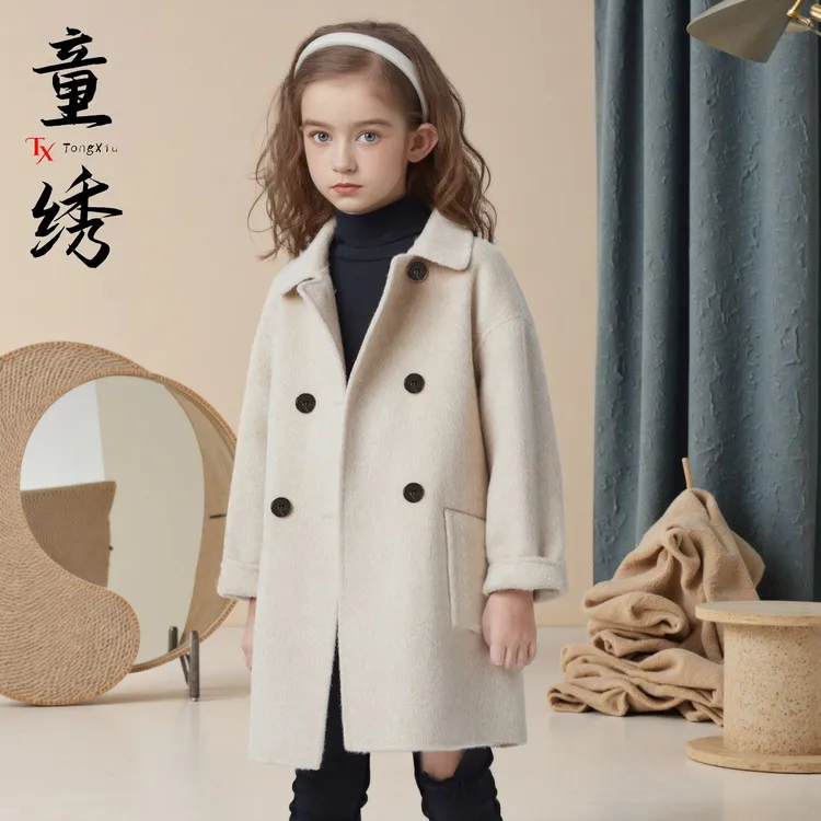 童绣女童大衣儿童双面羊绒羊毛呢子2025秋冬新款大童女孩羊毛外套