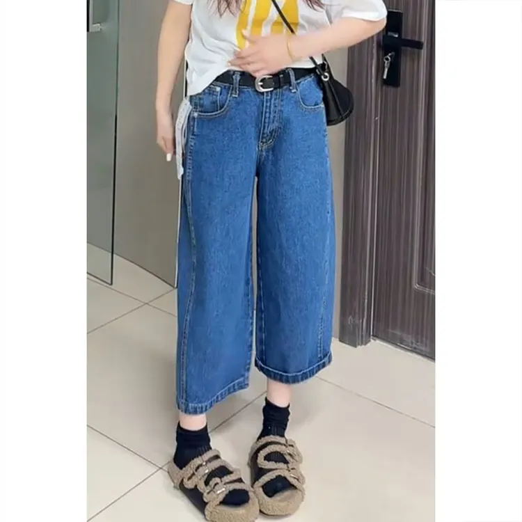 艾塔莉显瘦宽松牛仔裤女夏季新款胖mm直筒裤大码时尚阔腿裤九分裤