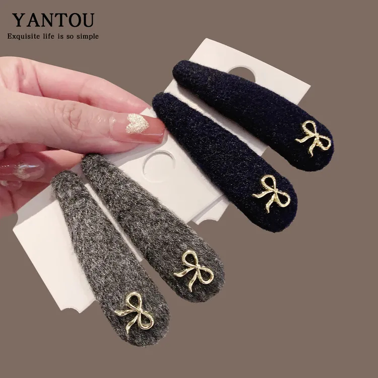 小香风气质掰掰夹侧边发夹女百搭刘海夹秋冬新款纯色毛绒发卡bb夹