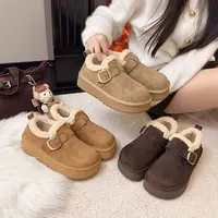 加绒圆头保暖勃肯鞋女2025年新款冬季百搭厚底防滑一脚蹬休闲棉鞋