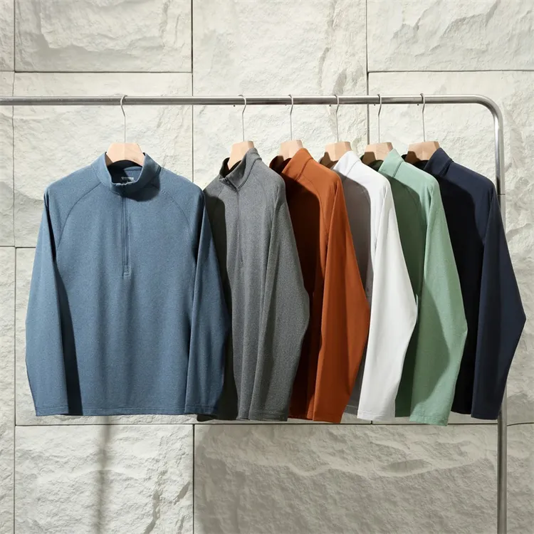男士户外运动半拉链T恤弹力亲肤舒适长袖上衣打底衫男Z1074-2827