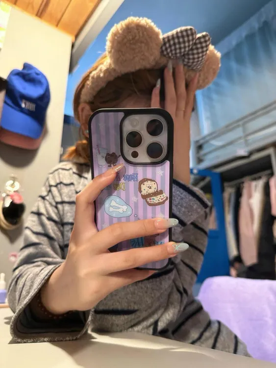 紫色条纹小狗适用iPhone16promax果冻手机壳15软胶14卡通1312防摔