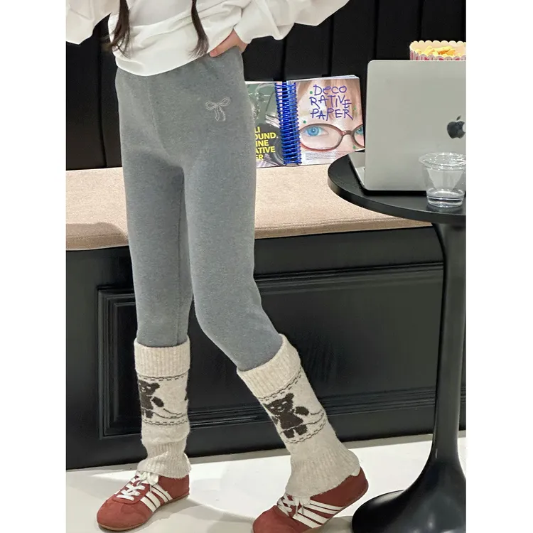 K29914可拆卸袜套女童秋冬装2025新款儿童加绒加厚打底裤子瑜伽裤