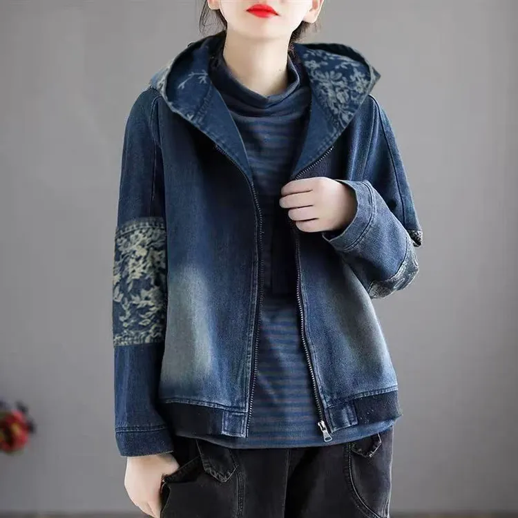 8929蓝#2025秋季新款水洗牛仔外套百搭牛仔拉链款连帽显瘦上衣女