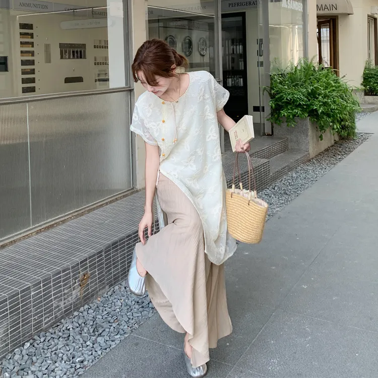 清冷感新中式国风套装裙2025夏季新款复古蕾丝刺绣罩衫半裙两件套