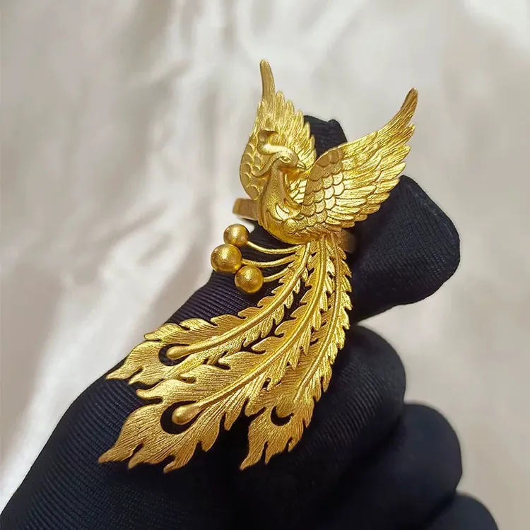合金戒指 合金戒指女士配饰凤舞九天戒指饰品金色首饰凤凰戒指