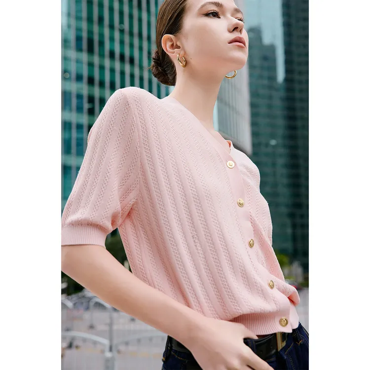 GIOVANNI VALENTINO/卓凡尼·华伦天奴春夏季女薄针织衫中短袖开衫