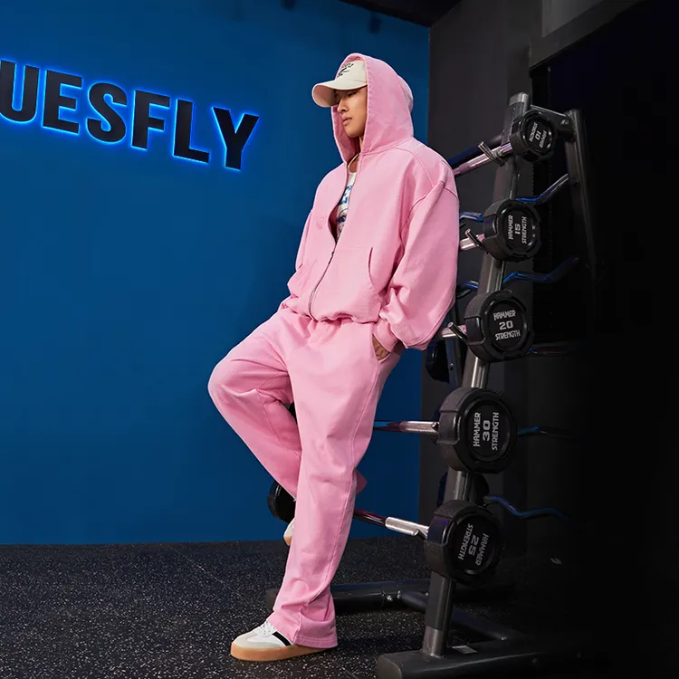 BLUESFLY美式重磅连帽卫衣开衫套装男女秋冬纯色外套卫裤健身运动