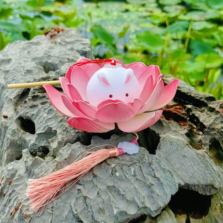 【玉兔莲花灯】中秋节手提兔子荷花灯笼diy材料儿童古风国潮花灯