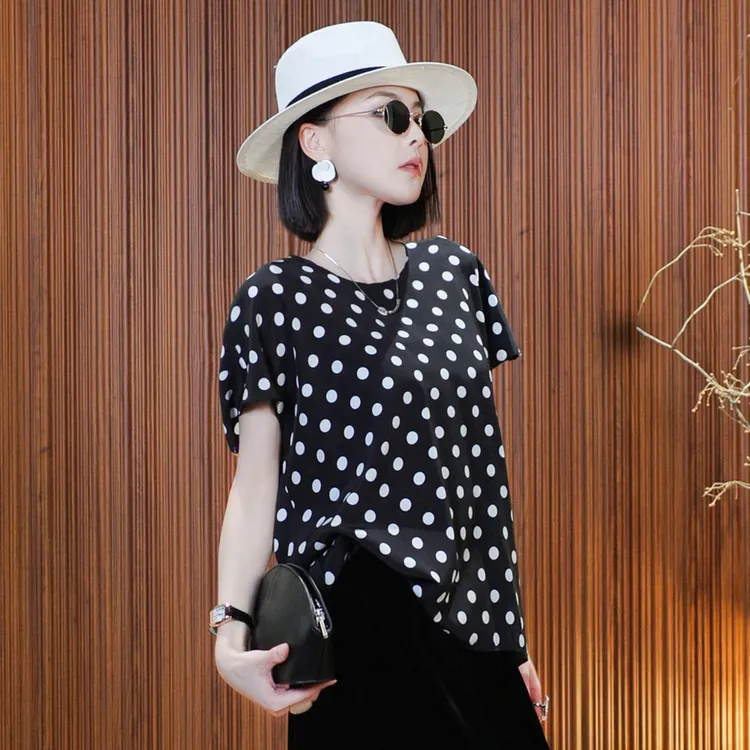 溶溶【黄昏灯影】RONGRONG 100人丝田园风波点蝙蝠袖上衣C-M206076