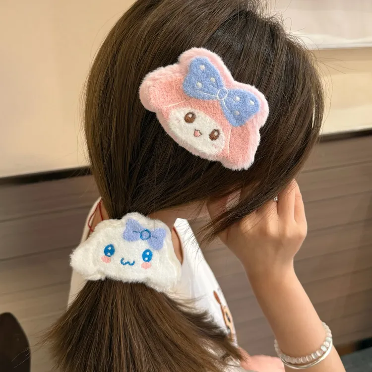 甜美毛绒美乐蒂玉桂狗发夹日系可爱三丽鸥系列侧边夹ins风闺蜜款