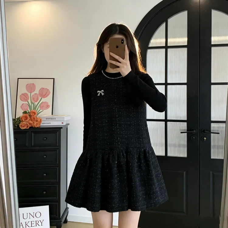 秋冬连衣裙女大码裙子遮肉显瘦小香风马甲裙高档气质小个子裙子