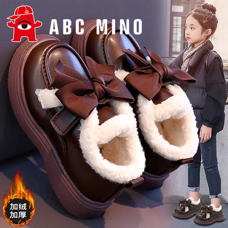 ABC MINO女童皮鞋冬季时尚软底儿童鞋子女孩加绒公主雪地棉鞋大童