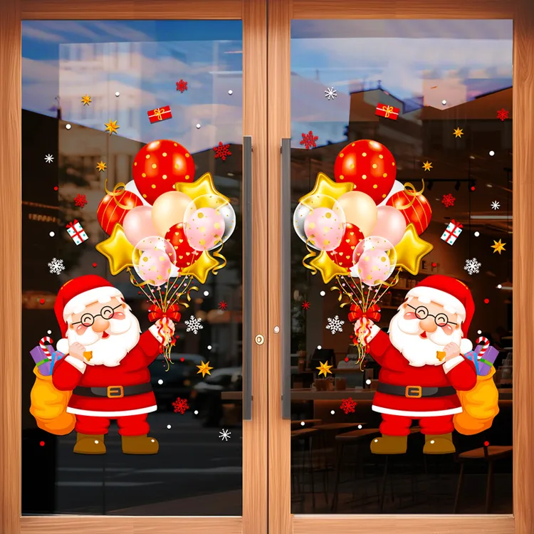 圣诞老人气球装饰品橱窗贴玻璃贴纸圣诞节静电贴活动氛围场景布置