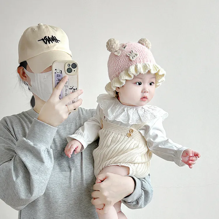 婴儿帽子秋冬季女宝宝可爱针织毛线帽小月龄新生保暖防风护耳帽潮