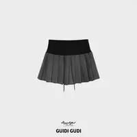 GUIDI GUDI【翩翩少女】校园风休闲蛋糕半裙/黄加蓝  
