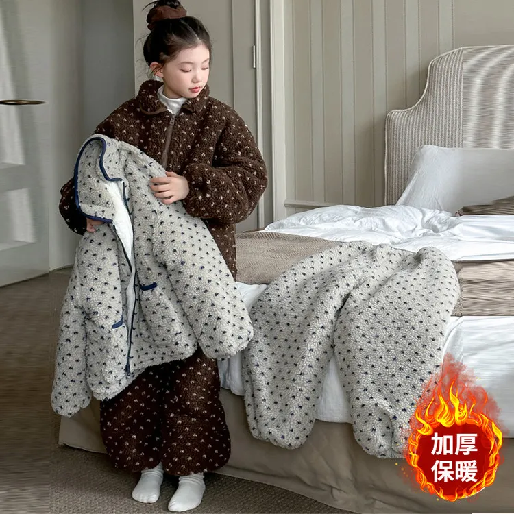 女童加厚睡衣冬款2025新款6-12岁中大童冬季法兰绒家居服保暖套装