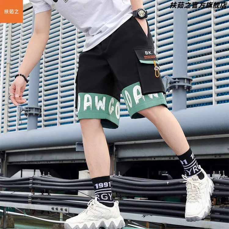 青少年夏季五分裤男工装多口袋潮流帅气初中高中学生休闲宽松短裤