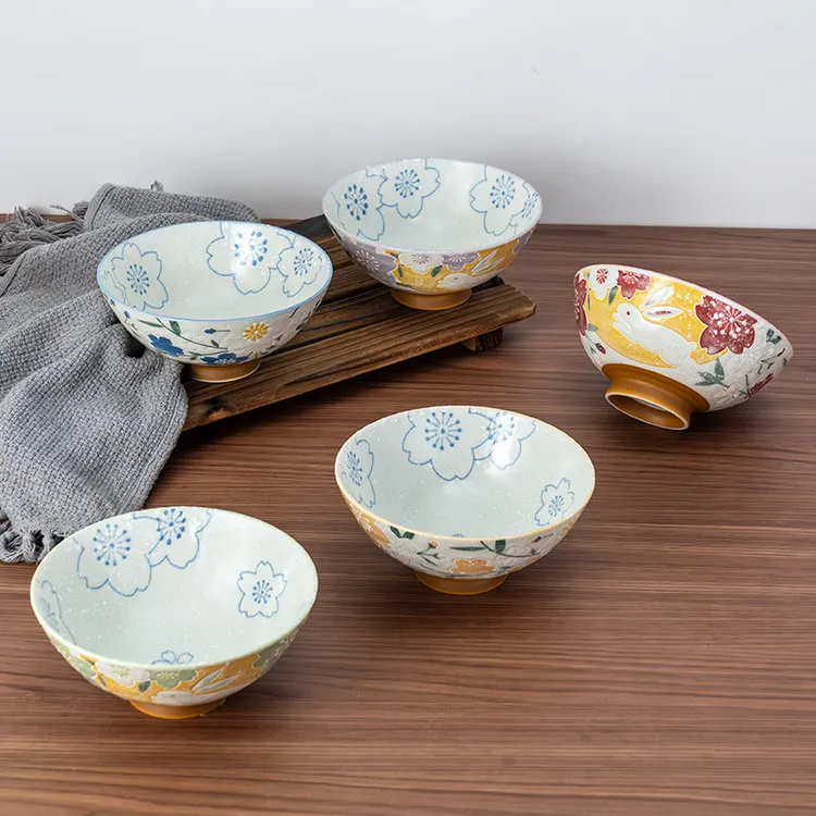 【套装大号】美浓烧日本进口陶瓷饭碗日式家用餐具网红釉下彩组合碗