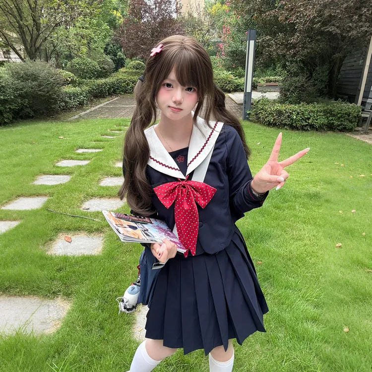 【莓果奶酪】新品原创正版酒红色长袖jk套装日系学院女秋微胖大码