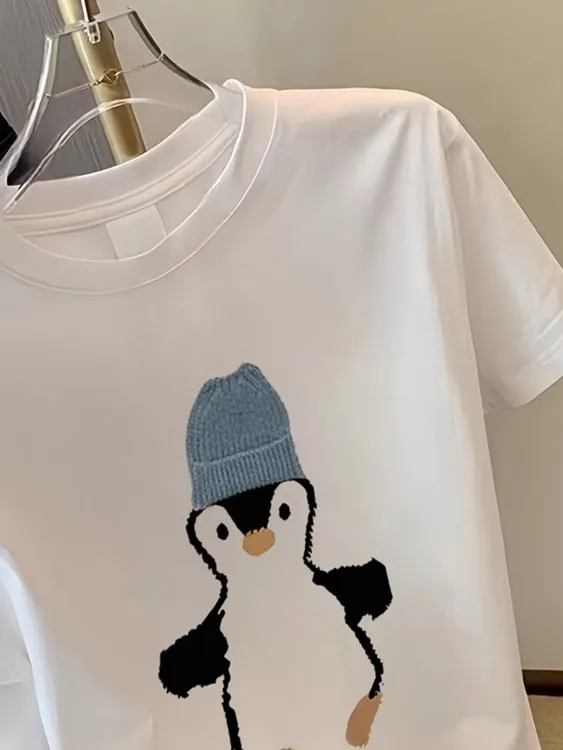 甜美可爱风格衣服减龄漂亮绿色小企鹅T恤短袖女2025夏超好看上衣