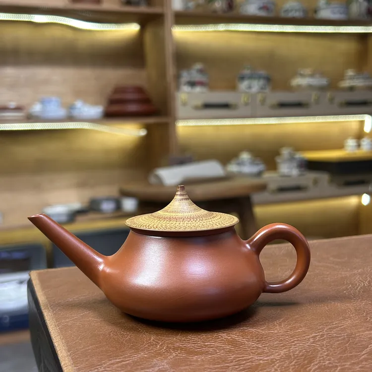 【长嘴渔翁】约120毫升 薄胎朱泥全手工潮州手拉壶功夫茶器具