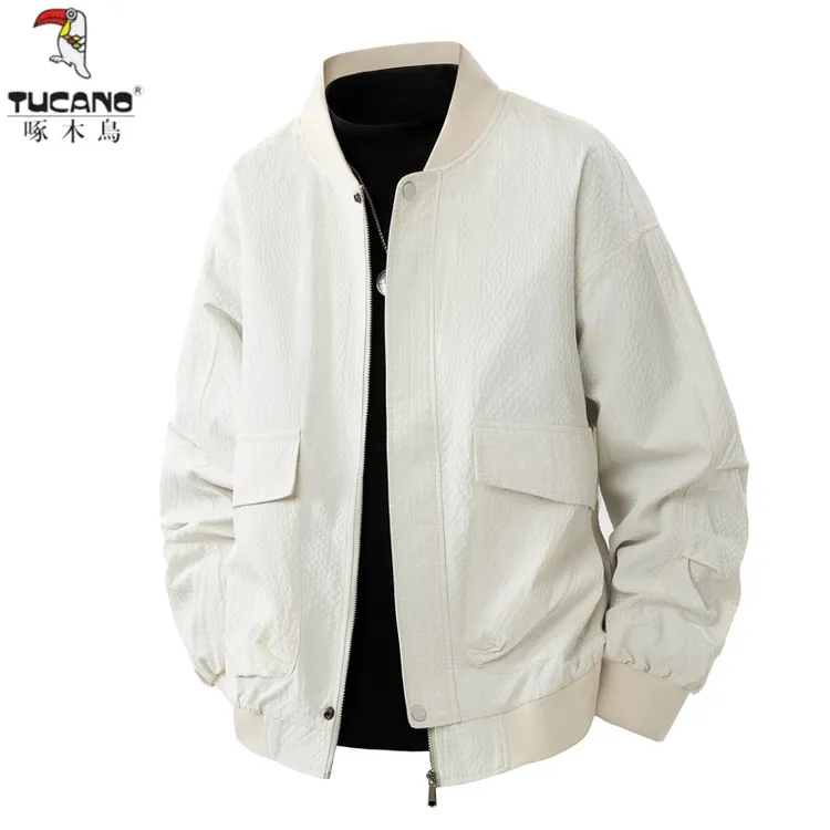 TUCANO/啄木鳥新款潮流棒球领免烫防风秋季米白时尚夹克休闲男士