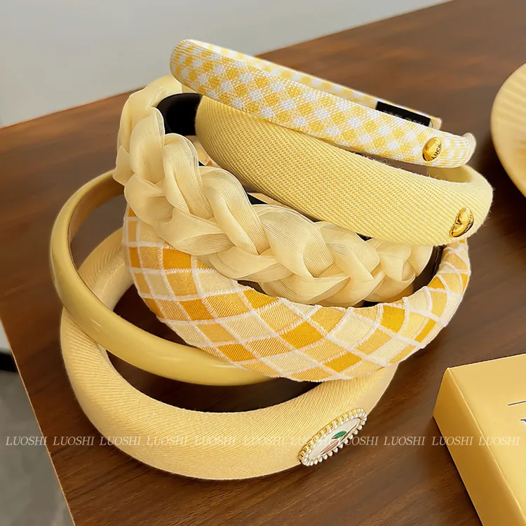 高颅顶黄色海绵宽边舒适发箍女士日常洗脸外出网红百搭新款压发