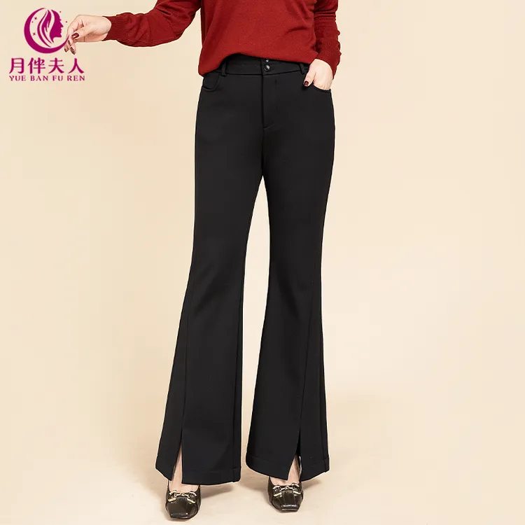 月伴夫人 2025秋冬新款大码时尚百搭开叉休闲加绒西装喇叭裤8720