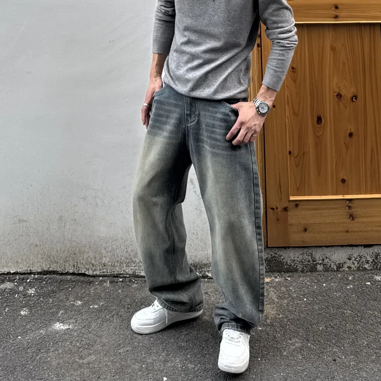 AAL2025冬季加绒加厚水洗百搭宽松休闲重工复古水洗猫爪软牛仔A02