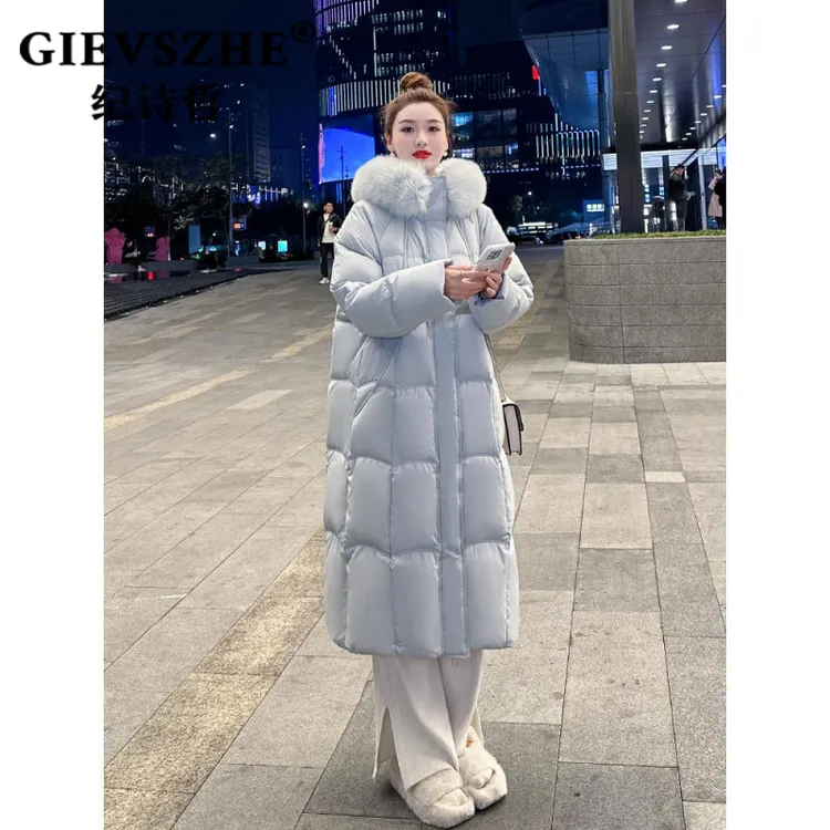 纪诗哲中长款羽绒服女款爆款2025新款正品连帽过膝大气保暖外套女