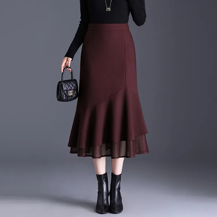 不规则高端气质显瘦时尚百搭包臀裙收腰遮肚秋冬中长款鱼尾半身裙