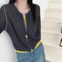 SNZ003早秋新款双拉链假两件大码针织开衫宽松柔软上衣女