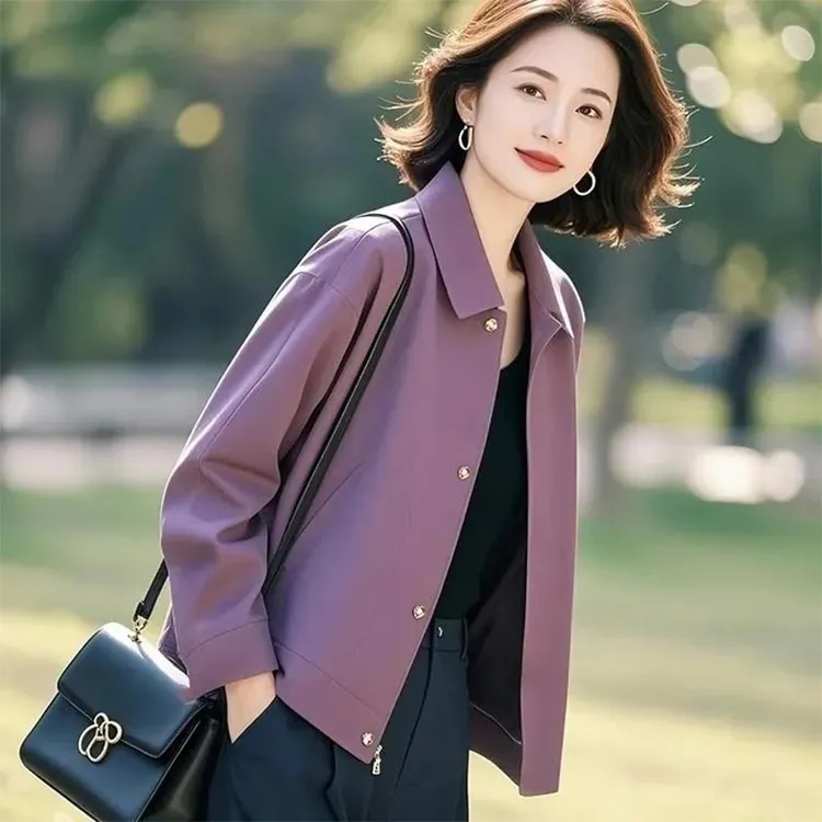 2025春秋韩式新款高级感紫色夹克薄外套女休闲百搭设计感短款上衣