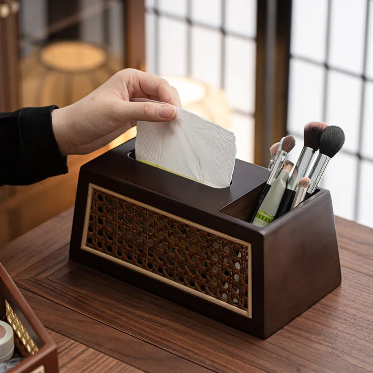 轻奢风纸巾盒别墅高档竹制藤编纸巾盒家居家用抽纸盒茶盘配套纸盒