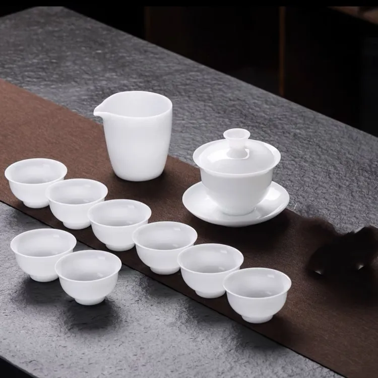 冰种盖碗陶瓷功夫泡茶器纯白潮汕功夫泡茶杯公道杯海家用功夫茶具